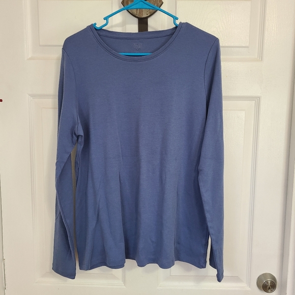 (386) Kim Roger's Woman's Long Sleeve Activewear Crewneck T-Shirt, Size: L Blue - Picture 1 of 13